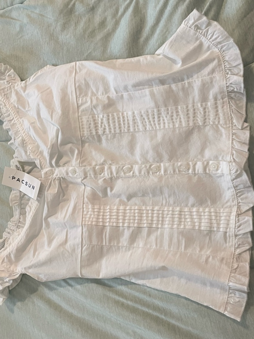 PacSun White Ruffle-Trim Button Blouse